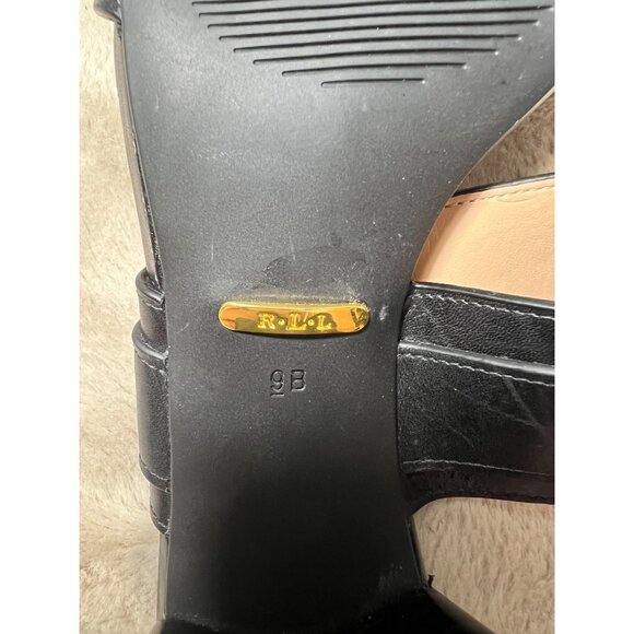 Lauren Ralph Lauren Black Leather Strappy Block Heel Sandals With Silver Buckle - Picture 10 of 12